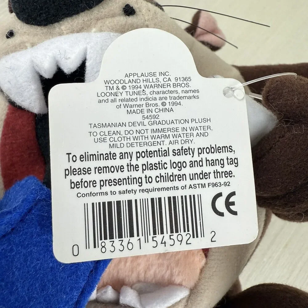 Vintage Tasmanian Devil Graduation Plush Toy Looney Tunes Applause New 6”